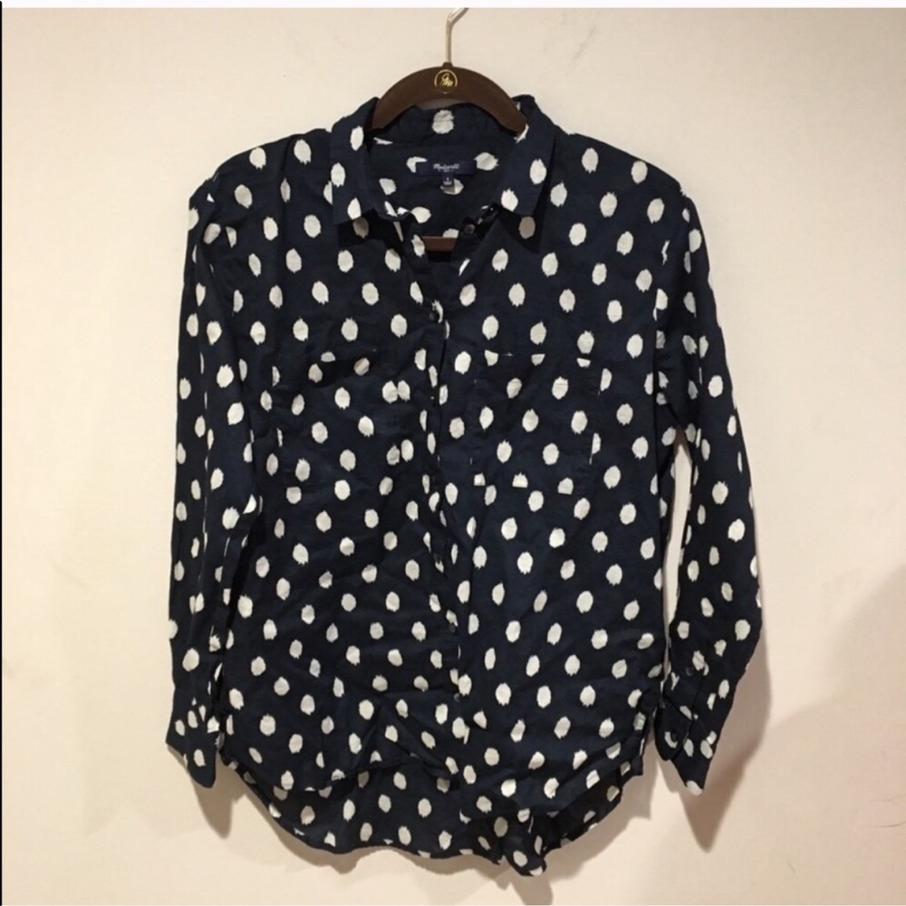 Madewell Polka Dot Button Down Navy & White size S